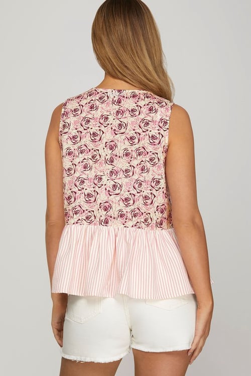 Image of Sleeveless Floral Bow Top
