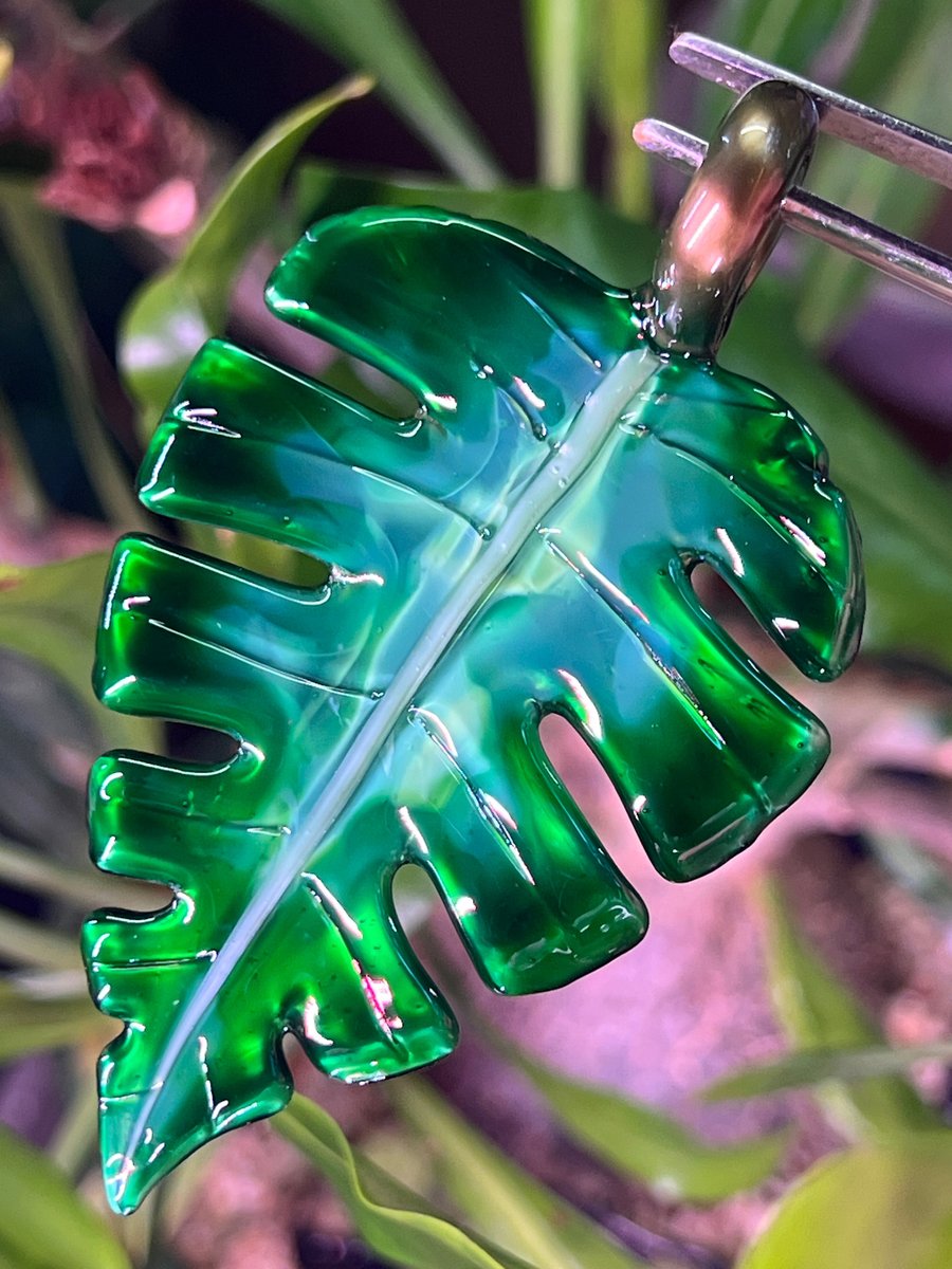 Image of Emerald Metallic Monstera Leaf Pendant