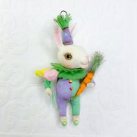 Image 1 of Medium White Bunny with Carrots and Florals