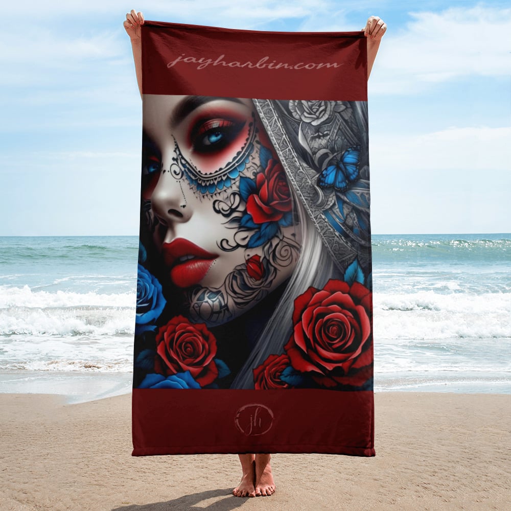Towel Red and Blue Sugar Skull