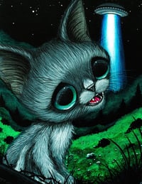 UFO Gray Cat Original Acrylic Painting