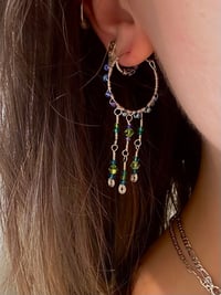 Image 4 of silver hoops in green/blue