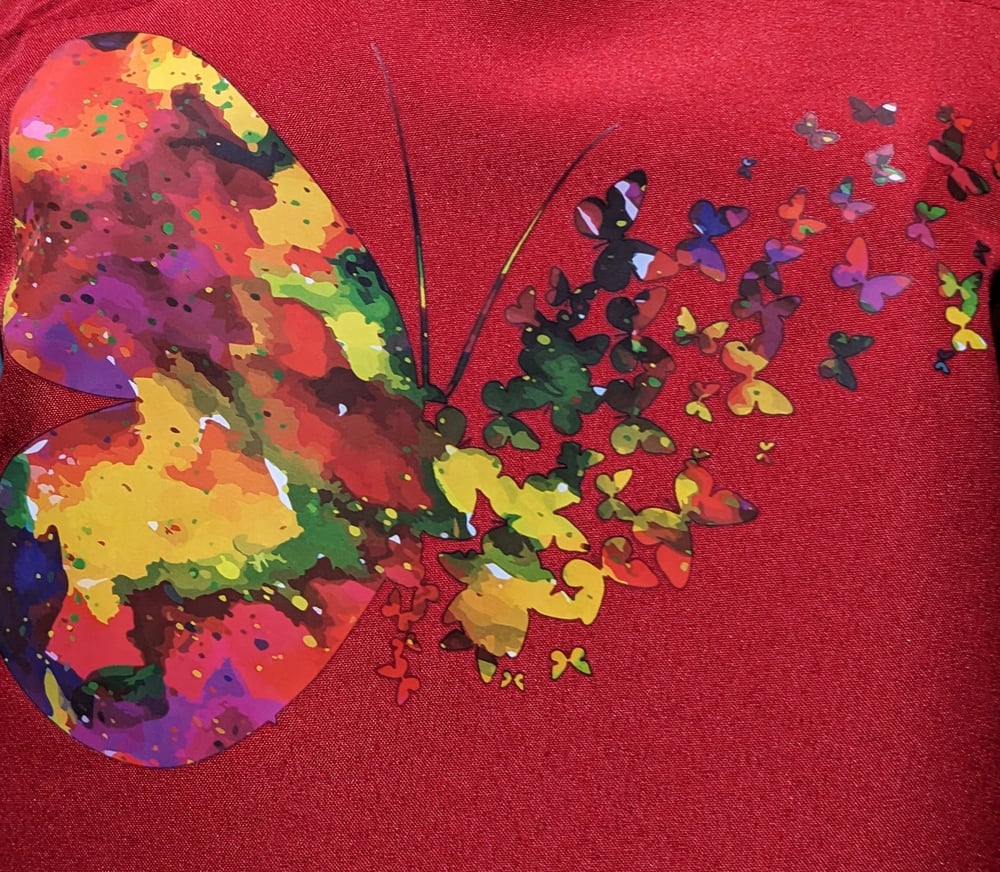 Image of Butterfly and Flowers Apron (red)