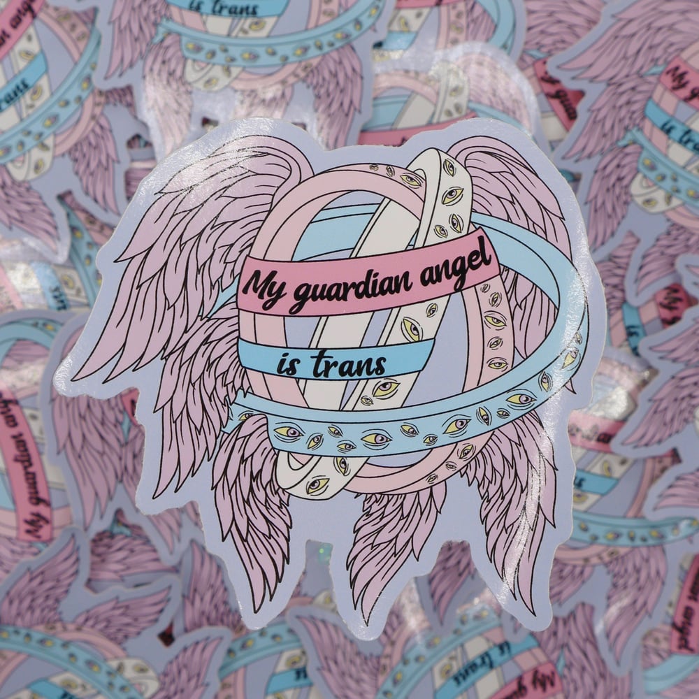 Image of My Guardian Angel Is Trans Large Vinyl Sticker