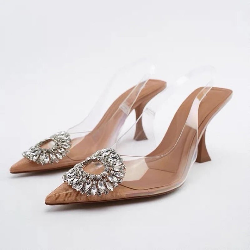 Zara Clear Diamante Heels Salina Silver Clear Diamante Wedge