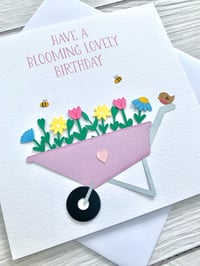 Image 2 of Handmade Floral Wheelbarrow Birthday Card - Charming Garden-Themed Flower Card 