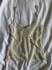 Image 5 of Vintage Y2K cream iridescent sequin crochet cami 