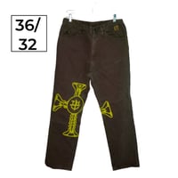 Image 1 of Split Leg Screw Cross Denim Jeans 