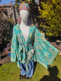 Image 3 of Woodstock cross body/ passport bag - Cream and jade sequin star