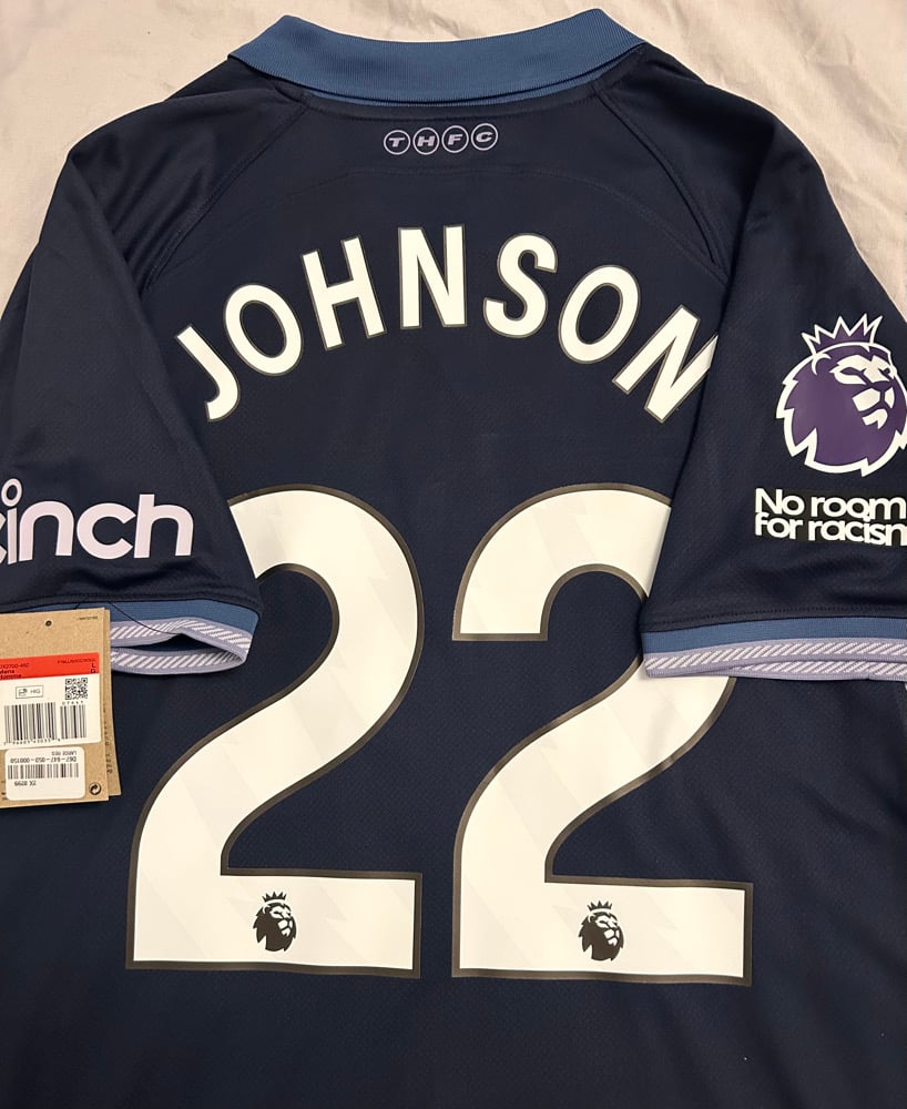 Image of PRE ORDER: NEW Tottenham Hotspur “JOHNSON 22” 2023/24 Away Shirt + patches (L)