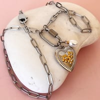 Image 2 of Floral Heart and Pearl Carabiner Chain