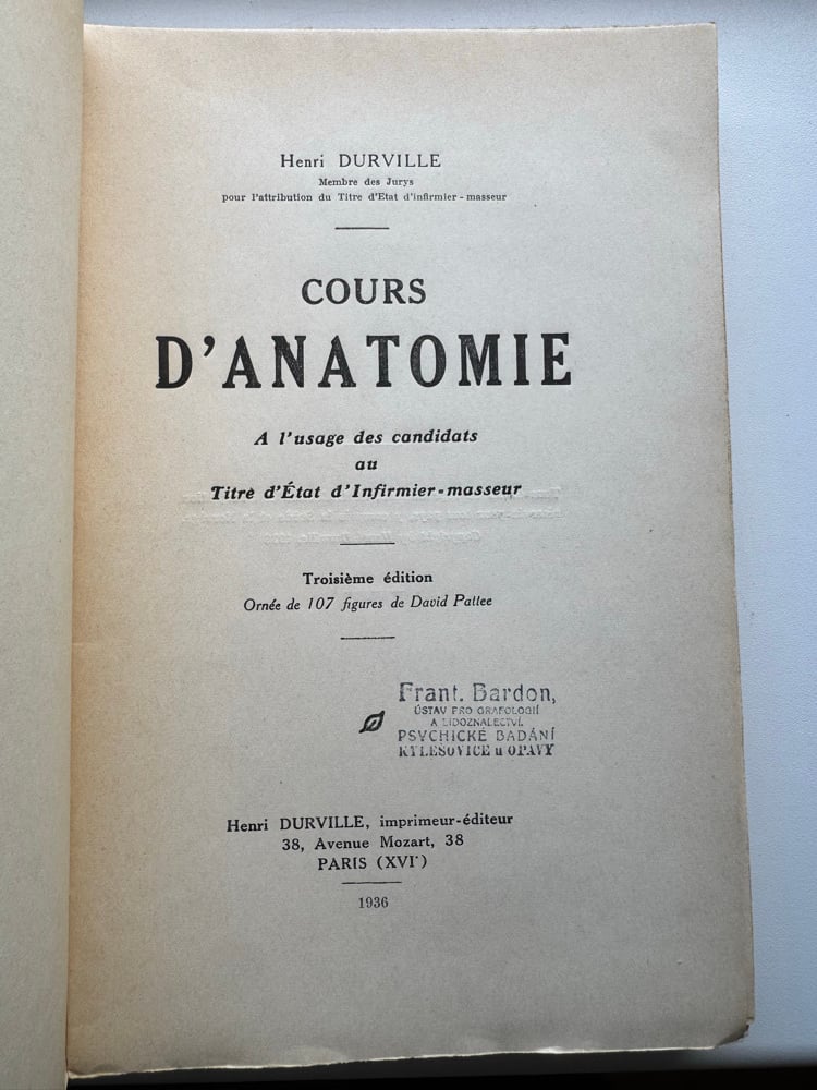 Image of Original Book from Library of Franz Bardon - Durville: Cours d´Anatomie