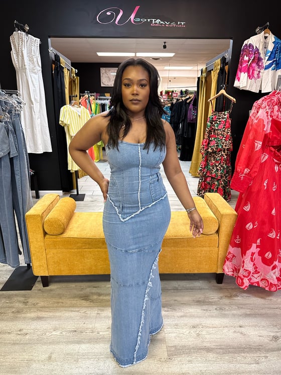 Image of DENIM CORSETTE MAXI DRESS