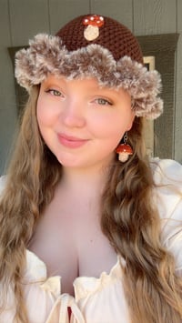 Image 2 of Brown Mushroom Bucket Hat/ Mushroom Earring Set