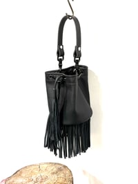Image 1 of Midnight Black Fringed Leather Top Handle Bucket 