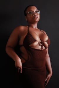 Image 4 of Front Tie Knit Maxi Dress -Brown