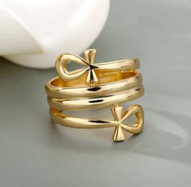 Egyptian Double Coil Ankh Cross Ring