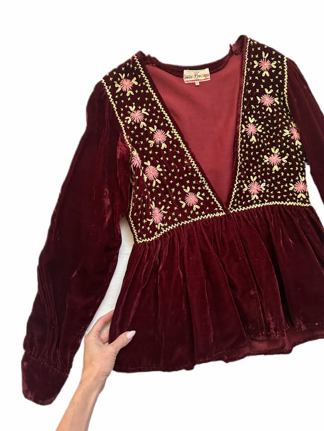 late 60s indian silk velvet plunging babydoll top