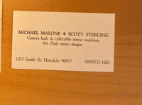 Image 1 of 1980’s Malone -Sterling China Sea Tattoo Machine Biz Card