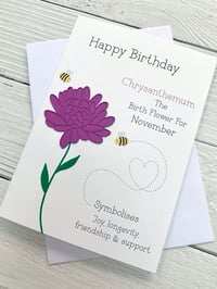 Image 2 of Handmade November Chrysanthemum Birth Flower Card - Elegant Birthday Card for November Birthdays