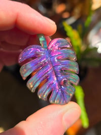 Image 3 of Purple & green crushed opal monstera leaf pendant 