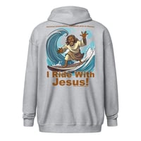 Image 3 of I Ride With Jesus Surfing Unisex heavy blend zip hoodie