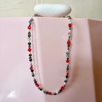 Image 2 of Copy of Red Glass Flower, Hearts and Pearls One of a Kind Necklace