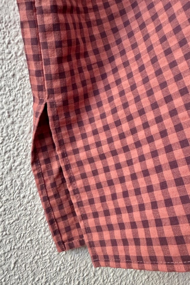 DARK PINK VICHY SEERSUCKER HUIPIL WITH RUFFLE