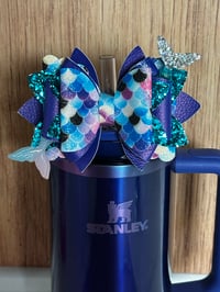 Image 2 of Star Shine Sea Glass Aura Mermaid Tumbler Straw Topper Bow 