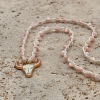 Image 1 of Pink Mother of Pearl Longhorn Skull Necklace