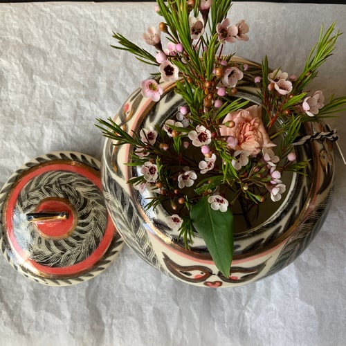 Image of Fairytales ,Red bird jar with lid .