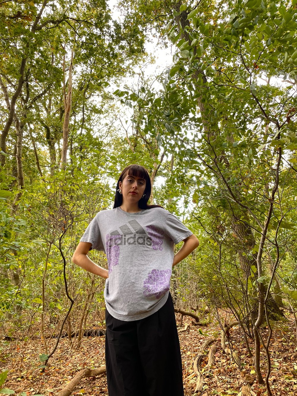 artsy grey purple t-shirt