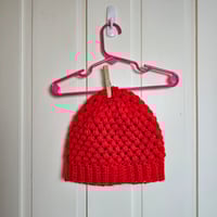 Image 1 of red hand crocheted hat