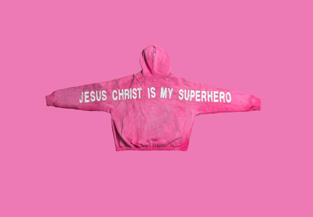 Washed pink “Jesus Christ is my Superhero” Hoodie