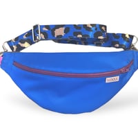Image 1 of  Small  royal blue waterproof bumbag with maroon zip