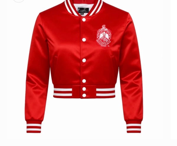 Image of Dst Greek Apparel Cropped Satin Varsity Jacket