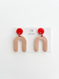 Paire de boucles d'oreilles céramique ARCADI rouge et beige