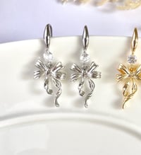 Image 3 of "Lacy" Crystal Ribbon Bow Earrings
