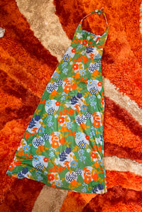 Image 2 of Vintage halter dress Green with orange flowers Size XS