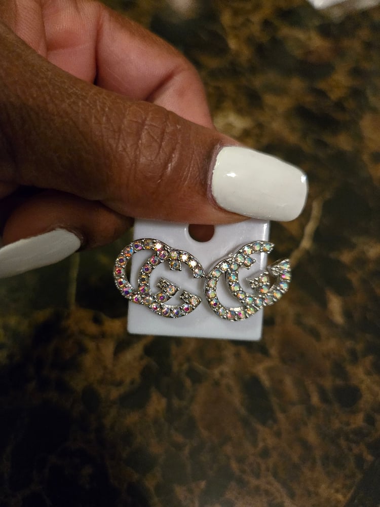 Image of Double G Earrings (Rainbow Silver)