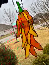 Image 3 of Yellow and Orange Stained-Glass Chili Peppers - Handmade Kitchen Window Art Decor