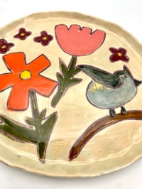 Image 2 of Flowers w Tufted Titmouse Bird Plate 