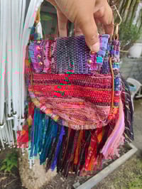 Image 6 of FRILL MINI body cross Sari bag with ruffles - detachable strap wear on waist too-Hamsa hand2