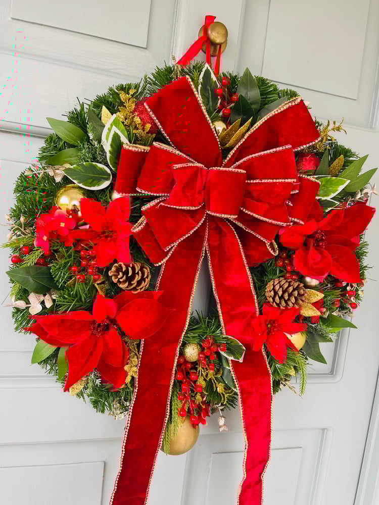 Image of 55cm Big Red Bow Smaller Poinsettias