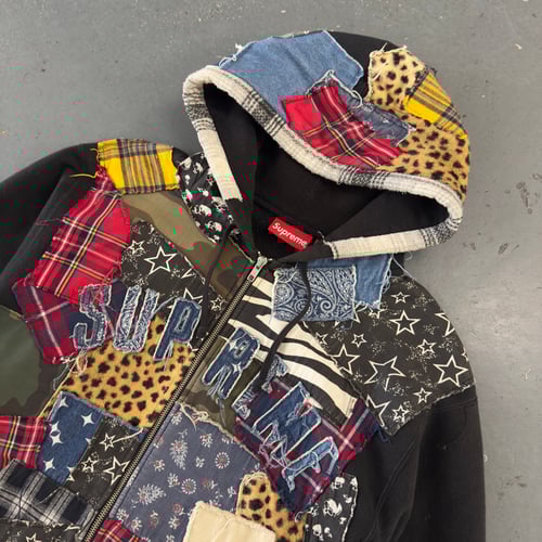 Image of FW 17 Supreme Patchwork Zip Up Hoodie, size medium