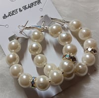 Image 1 of Silver Beaded Hoop Earrings (White)