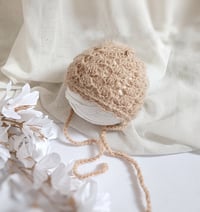 Image 1 of Newborn knitted bonnet for photoshoot | beige