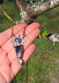 Image 1 of Electroformed labradorite, Sodalite and glass leaf sunflower necklace