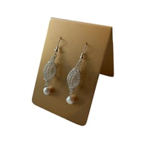 Image 2 of Gildry Weave Pearl Pendant Earrings (Gold or Silver)