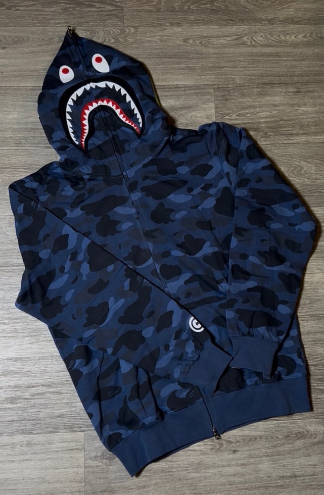 Image of BPE Navy Blue Hoodie (FULL ZIPUP)